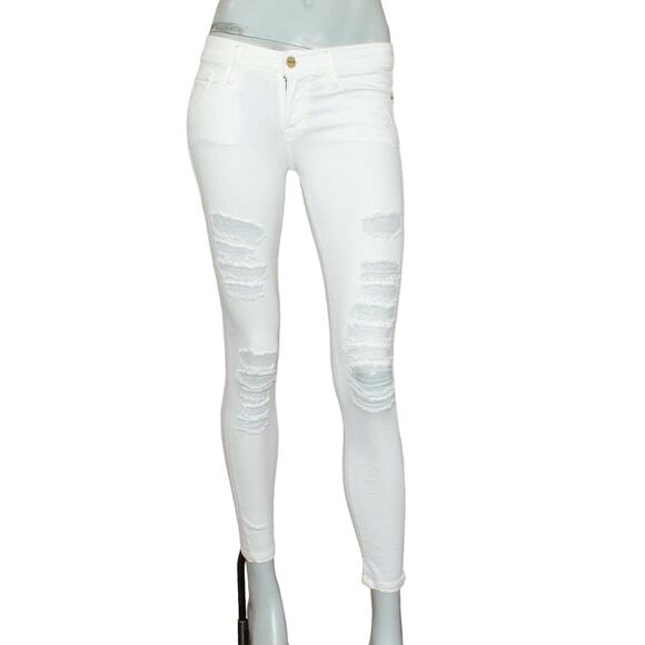 Frame Denim Le Skinny de Jeans White Distressed Le Color Rip Blanc 24 - Picture 2 of 12